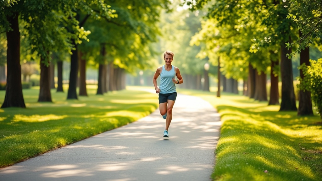 낮은 강도의 이지런 훈련을 수행하는 러너를 보여주는 장면